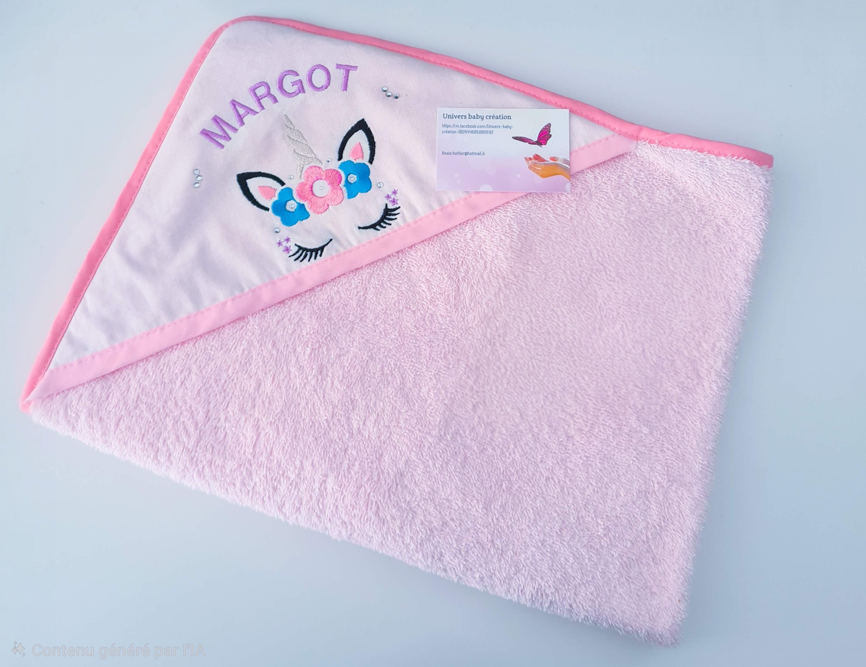 🛁 Cape de bain bébé personnalisée Licorne – Rose toute douce