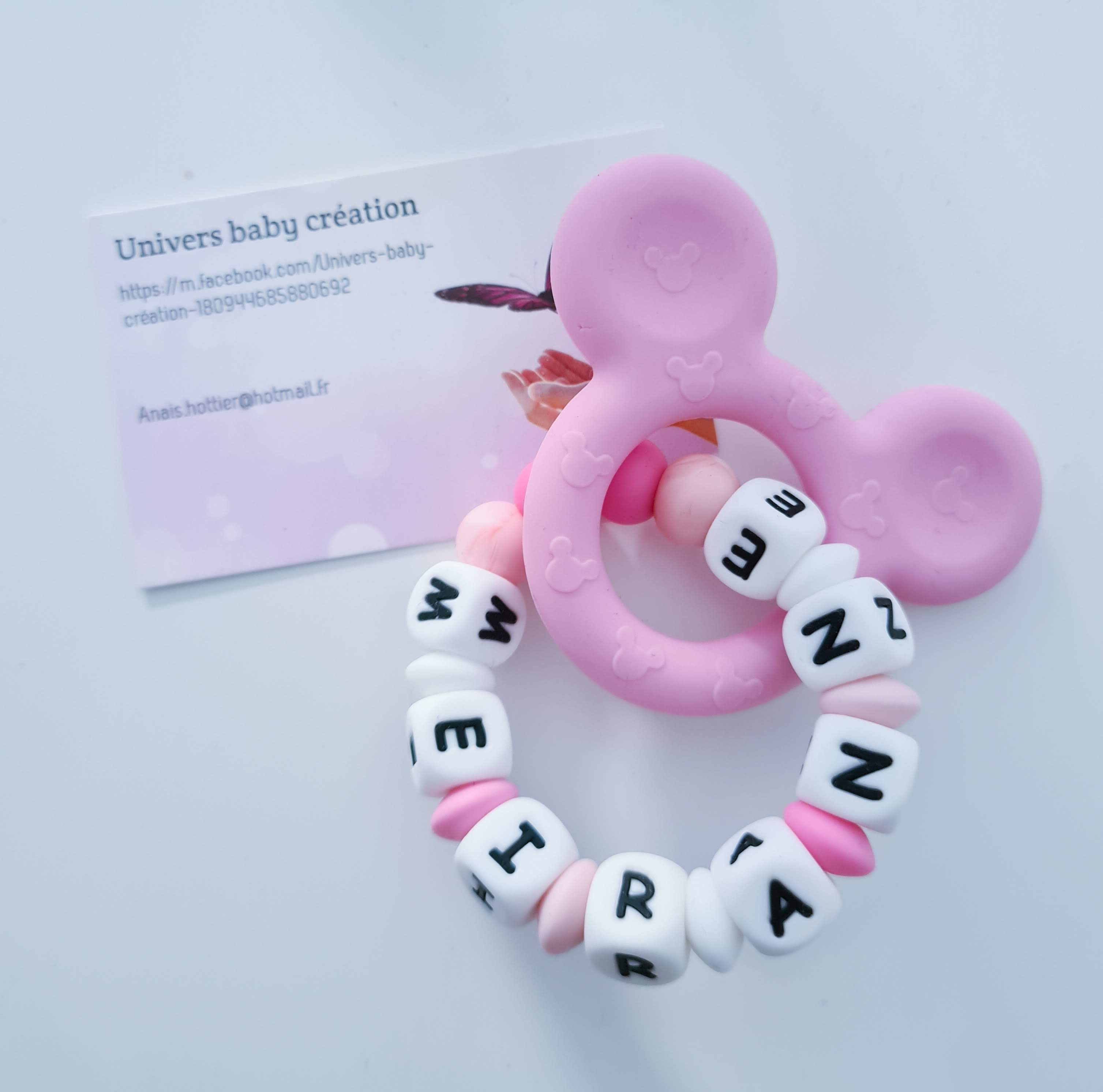 Anneau de dentition personnalisé bébé – Silicone rose avec prénom