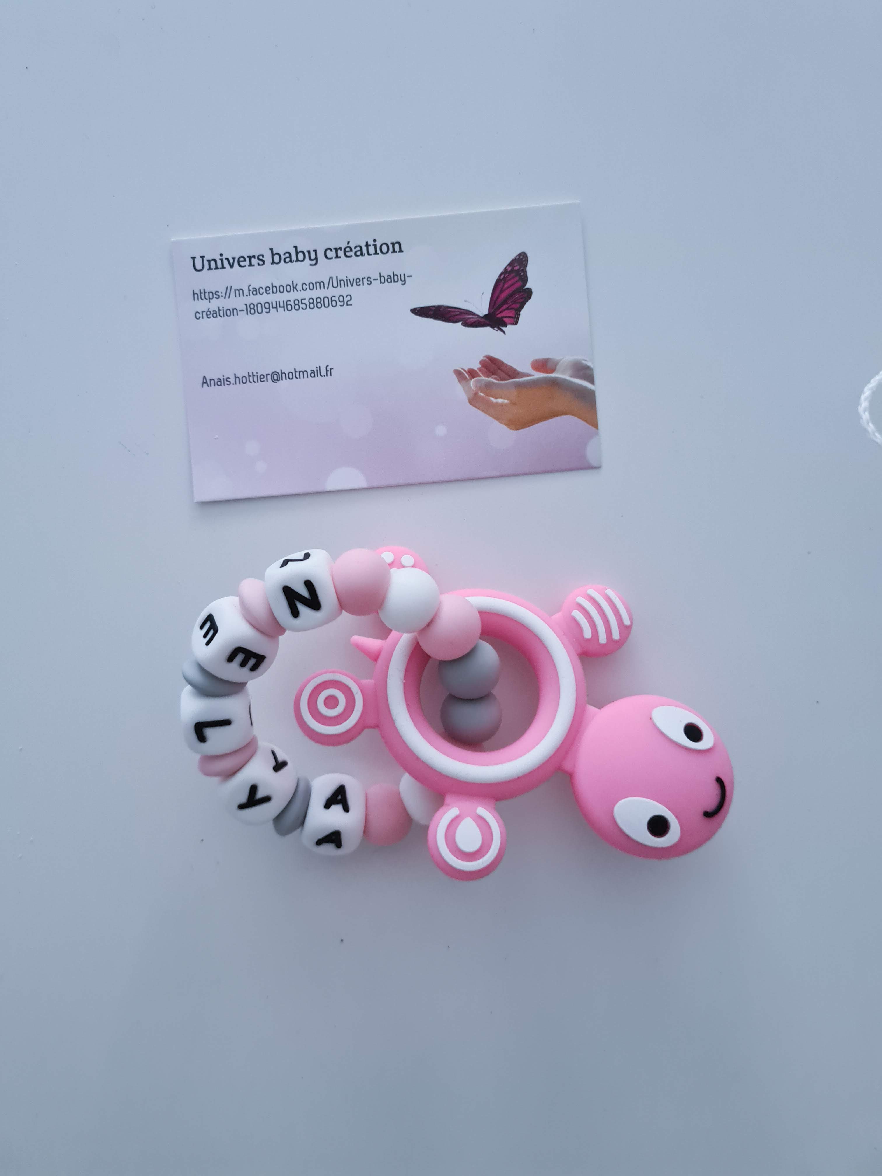 Anneau de dentition tortue  personnalisé bébé – Silicone rose avec prénom